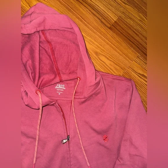 Izod “Washed” salmon pink / coral cotton Full-Zip Hoodie - Picture 2 of 5